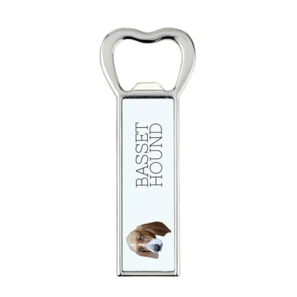 Basset Hound - flaskeåbner med foto og inskription til Art-Dog øl Discount