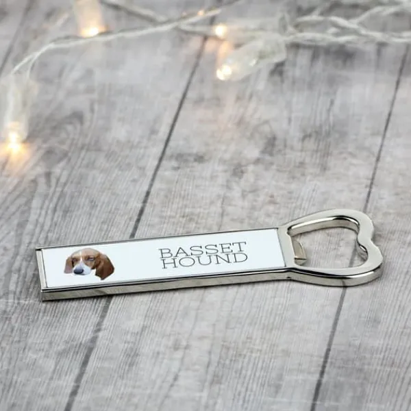 Basset Hound - flaskeåbner med foto og inskription til Art-Dog øl Discount