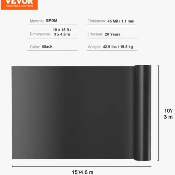 Skraldeposer>Bassindug, 300x460 cm, Sort, EPDM-materiale