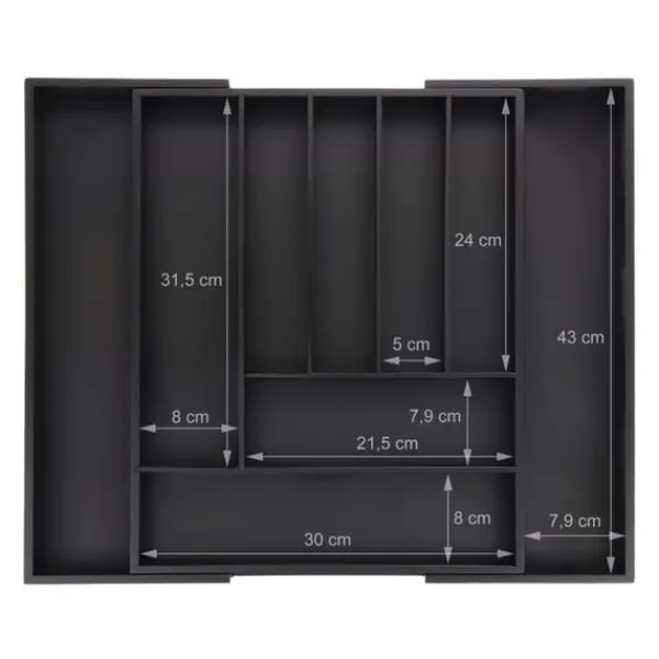 Opbevaringssystem Til Køkkenskuffer>Bestikbakke, Bambus, 5x33,5x44,5 cm, Sort