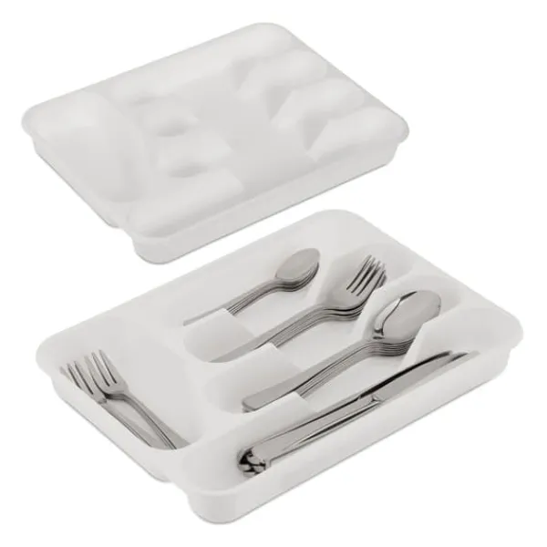 Opbevaringssystem Til Køkkenskuffer>Bestikbakke sæt, 4x24,5x32,5 cm, hvid