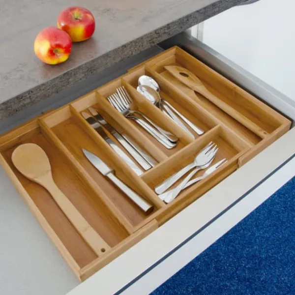 Opbevaringssystem Til Køkkenskuffer>Bestikbakke, Udtrækkelig Bambus, 5x44,5x35,5 cm, Natur