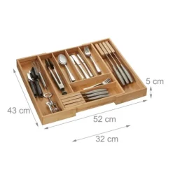 Opbevaringssystem Til Køkkenskuffer>Bestikbakke, Udtrækkelig Bambus, 5x52x43 cm, Natur