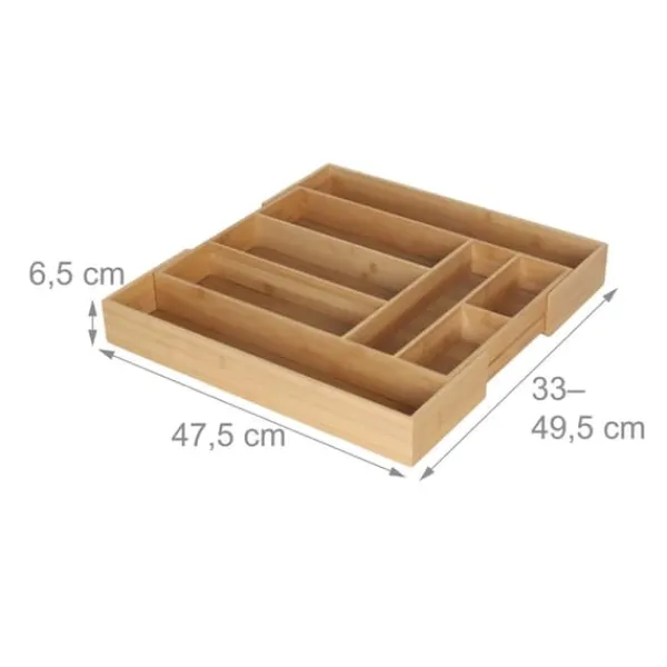 Opbevaringssystem Til Køkkenskuffer>Bestikbakke, Udtrækkelig Bambus, 6,5x49,5x33 cm, Naturlig