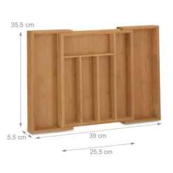 Opbevaringssystem Til Køkkenskuffer>Bestikbakke, Udtrækkelig Bambus, 5.5x39x35.5 cm, Natur