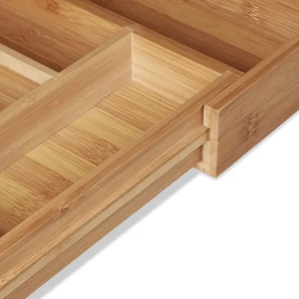 Opbevaringssystem Til Køkkenskuffer>Bestikbakke, Udtrækkelig Bambus, 6.5x38x35.5 cm, Natur