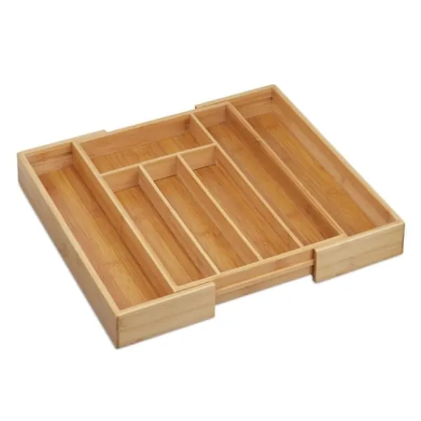 Opbevaringssystem Til Køkkenskuffer>Bestikbakke, Udtrækkelig Bambus, 6.5x38x35.5 cm, Natur