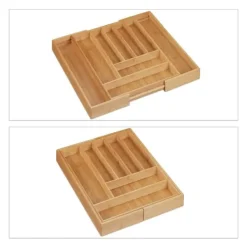 Bestikbakke, Udtrækkelig med 9 rum, 5x49,5x44,5 cm, Natur Outlet