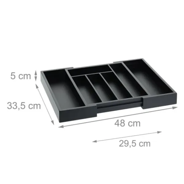 Opbevaringssystem Til Køkkenskuffer>Bestikbakke, 5x29,5x33,5 cm, Sort
