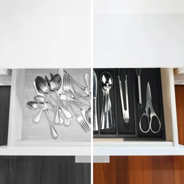 Opbevaringssystem Til Køkkenskuffer>Bestikbakke, 5x29,5x33,5 cm, Sort