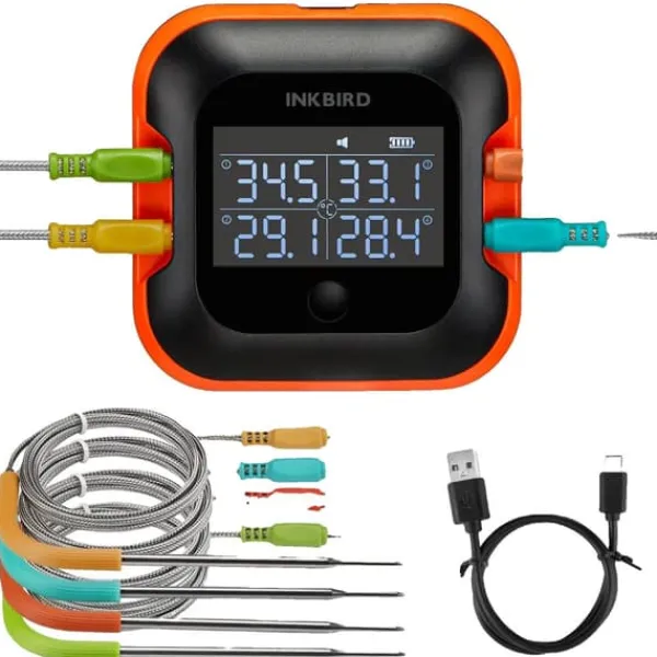 Bluetooth BBQ-termometer, stort HD-display, 4 prober,Som billede Hot