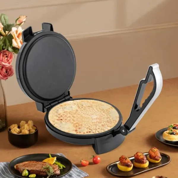 BM-926 elektrisk pandekage-/tortillapresse, 1200 W, 220 V, sort, til fladbrød, naan og omeletter Best