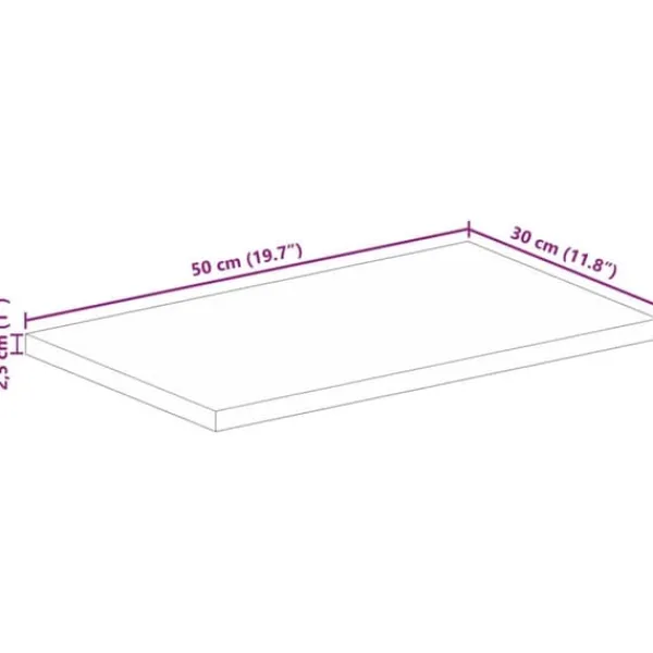 Bordplade i massivt mangotræ - Rektangulær rustik | Størrelse: 50x30x2,5 cm Best