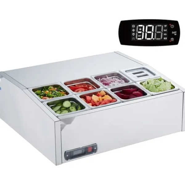Madopvarmere>Bordplade Kølesalat Pizza Prep Station, 145 W, Rustfrit Stål, CE-godkendt, Effektiv Opbevaring