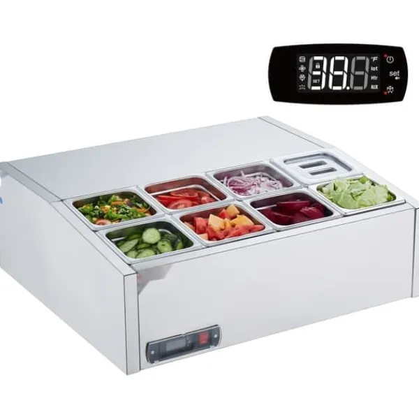 Madopvarmere>Bordplade Kølesalat Pizza Prep Station, 145 W, Rustfrit Stål, CE-godkendt, Effektiv Opbevaring