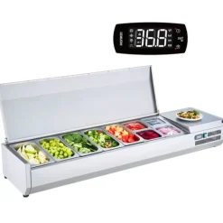 Madopvarmere>Bordplade Kølet Salat- og Pizzaforberedelsesstation 165 W Rustfrit Stål, CE-godkendt