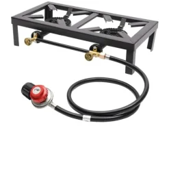 Portable Komfurer>Bærbar Gasblus, Metal Konstruktion, 18,90 x 9,84 tommer Kogeoverflade, Gas Brændstoftype, Tændingsanordning Inkluderet, 3,9 Fødder Slangelængde