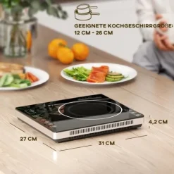 Bærbar induktionskogeplade, 1 zone – 2000 W, 10 effekt-/temperaturindstillinger, timer, børnesikring, sort Discount