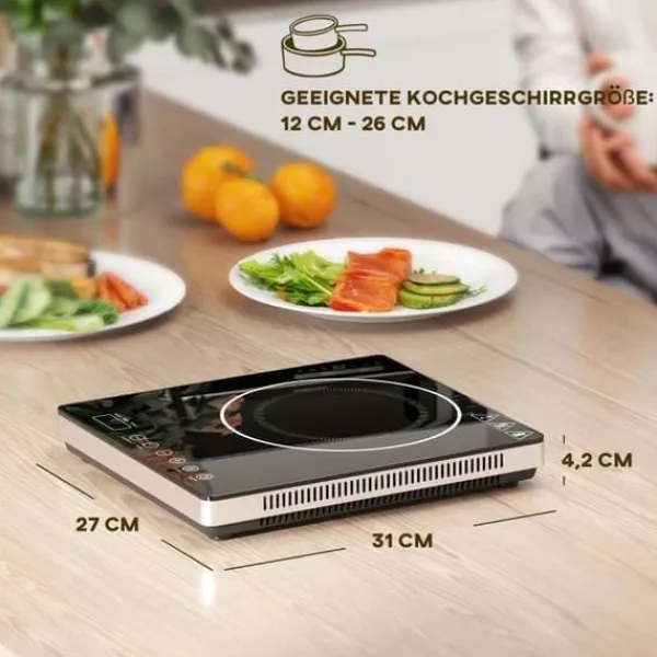 Bærbar induktionskogeplade, 1 zone – 2000 W, 10 effekt-/temperaturindstillinger, timer, børnesikring, sort Discount