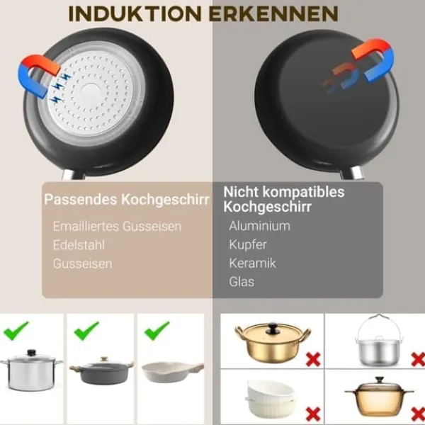 Bærbar induktionskogeplade, 1 zone – 2000 W, 10 effekt-/temperaturindstillinger, timer, børnesikring, sort Discount