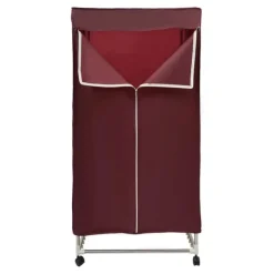 Bærbar tøj­tørrer - PTC tørreskab - Touchskærm - Effekt 1200–1500 W - IPX1 - Timer 0–240 min & 3 niveauer - Fire hjul - Med overtræk - Bordeaux