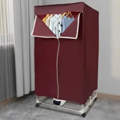 Bærbar tøj­tørrer - PTC tørreskab - Touchskærm - Effekt 1200–1500 W - IPX1 - Timer 0–240 min & 3 niveauer - Fire hjul - Med overtræk - Bordeaux