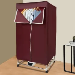 Bærbar tøj­tørrer - PTC tørreskab - Touchskærm - Effekt 1200–1500 W - IPX1 - Timer 0–240 min & 3 niveauer - Fire hjul - Med overtræk - Bordeaux