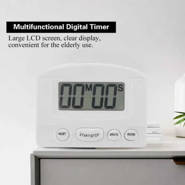 Æggeure>Bærbart digitalt ur til nedtælling, stort LCD-display, køkkenbrug (hvid)