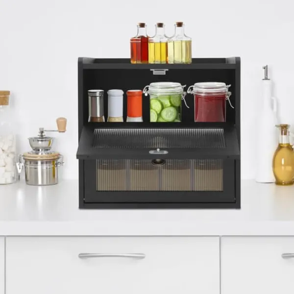 Brødkasse - Brødbeholder - Fyrretræ - Magnetisk Låge - Holdbart Design - Til Brød og Snacks - Bordpladeopbevaring - Sort Discount