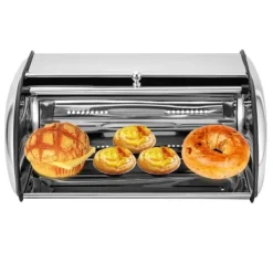 Brødkasser & Brødposer>Brødkasse - Brødboks med rullelåg - Rustfrit stål - 5 l kapacitet - Til brød og bagværk - Sølv