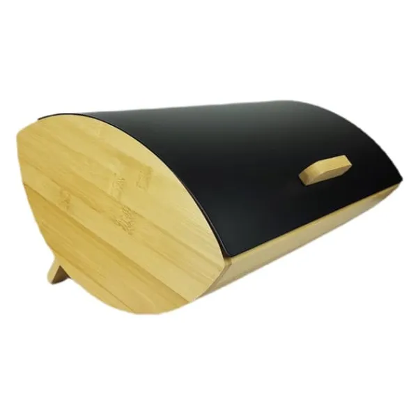 Brødkasse i bambus og stål, sort, med stållåg, moderne design, 35x25x15,5 cm, KH5 BEGRYF Outlet