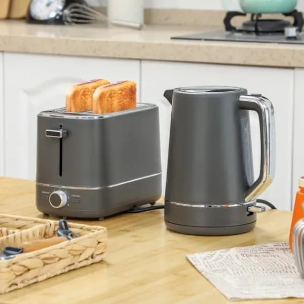 Brødristere, Raclettegrills Og Sandwichtoastere>Brødrister og kedelsæt, 1,7 l, 6 risteindstillinger, grå