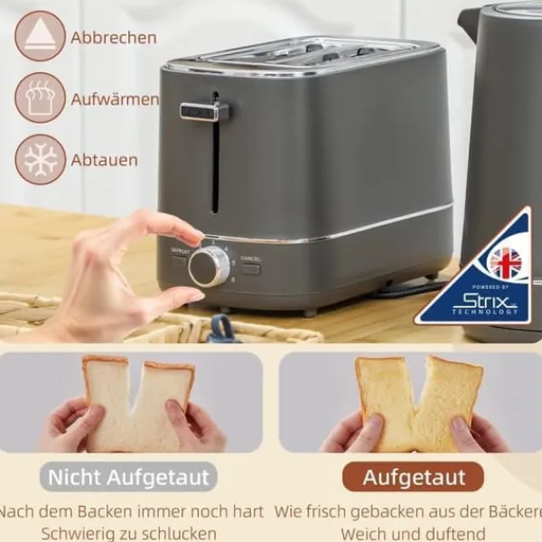 Brødristere, Raclettegrills Og Sandwichtoastere>Brødrister og kedelsæt, 1,7 l, 6 risteindstillinger, grå
