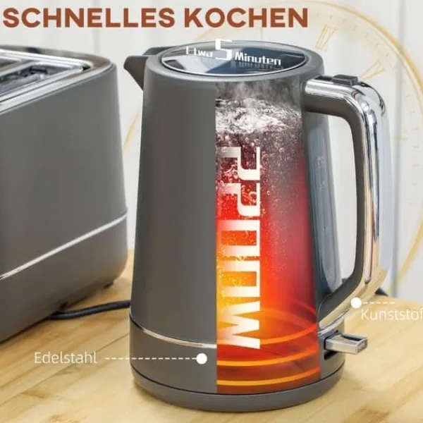 Brødristere, Raclettegrills Og Sandwichtoastere>Brødrister og kedelsæt, 1,7 l, 6 risteindstillinger, grå