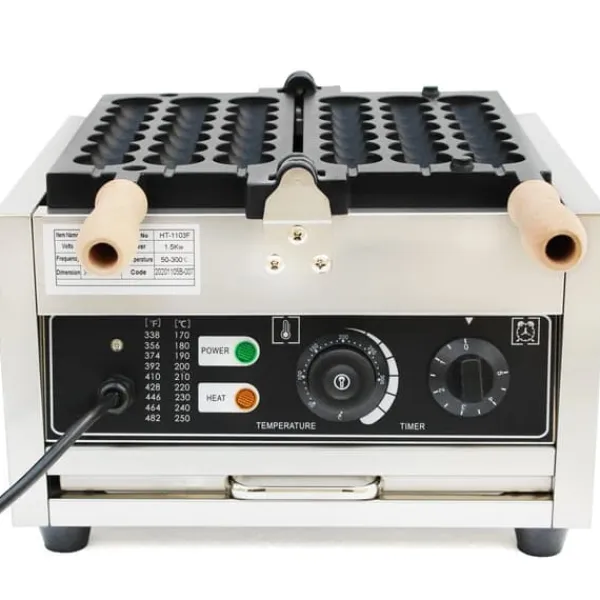 Vaffeljern>Bubble vaffeljern - Professionelt elektrisk - 1500 W - Non-stick belægning - 180° roterende - Temp 50–300°C - 220 V - Sort/Sølv
