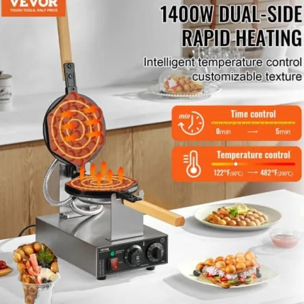 Vaffeljern>Bubble Waffle Maker, 593x220x268 mm, Sølv, Rustfrit Stål