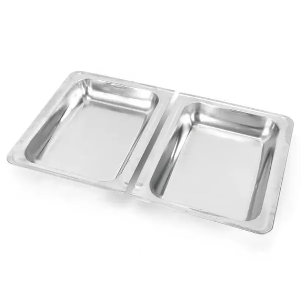 Buffetvarmer - Chafing Dish med stativ - 7,5 l - Rustfrit stål - Madbakke 27×34×6,8 cm - 55,7×34×38,3 cm - Brænderpasta - Sølv Hot