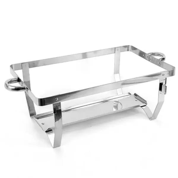 Buffetvarmer - Chafing Dish med stativ - 7,5 l - Rustfrit stål - Madbakke 27×34×6,8 cm - 55,7×34×38,3 cm - Brænderpasta - Sølv Hot