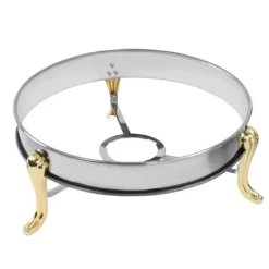 Buffetvarmer - Rund chafing dish - 3 L - Rustfrit stål med glaslåg - Bærehåndtag - Justerbar flamme - Ø 28 cm indsats, Ø 38 cm, H 23 cm - Lysegrå Discount
