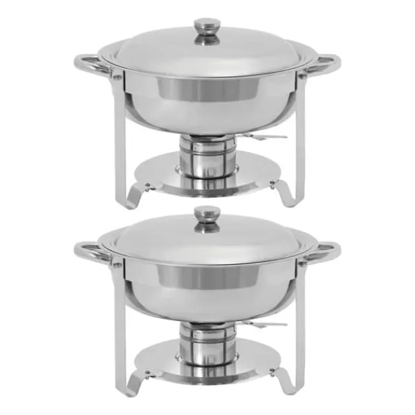 Buffetvarmer - Rund chafing dish - 4 stk 4,5 L/stk - Rustfrit stål - 41×25 cm - Let at rengøre - Sølv Sale
