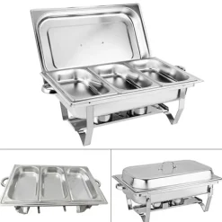Buffetvarmer, chafing dish med 3 rum, kapacitet over 5 L, 410 rustfrit stål, bærbar til fest Sale