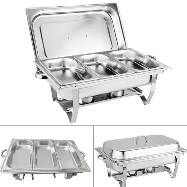 Buffetvarmer, chafing dish med 3 rum, kapacitet over 5 L, 410 rustfrit stål, bærbar til fest Sale