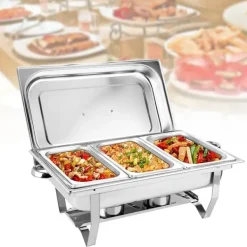 Buffetvarmer, chafing dish med 3 rum, kapacitet over 5 L, 410 rustfrit stål, bærbar til fest Sale