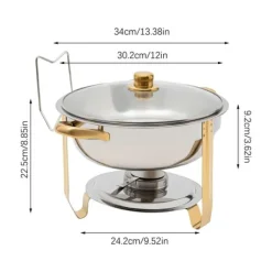 Buffetvarmer, chafing dish, rund 5 L, rustfrit stål, orange, med låg, 1 niveau, til buffet/catering