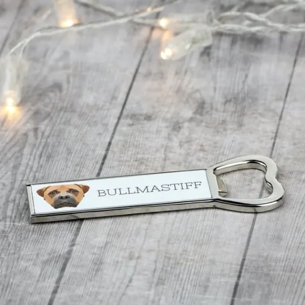 Cocktailshakers & Drinkudstyr>Bullmastiff, Bulmastiff - flaskeåbner med foto og inskription til Art-Dog øl
