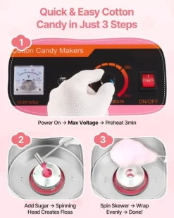 Candyfloss- og sukkerspindmaskine - Professionel - Elektrisk 1000 W - Med låg - Skål i rustfrit stål - Sukkerske inkl. - Lyserød Discount