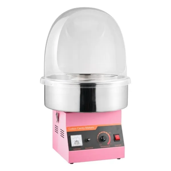 Candyfloss- og sukkerspindmaskine - Professionel - Elektrisk 1000 W - Med låg - Skål i rustfrit stål - Sukkerske inkl. - Lyserød Discount