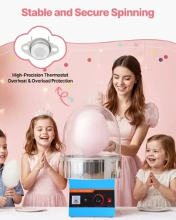 Maskiner Til Candyfloss>Candyflossmaskine - Elektrisk sukkerspindmaskine - 1000 W - Professionel - Låg - Skål i rustfrit stål - Sukkerske - Blå