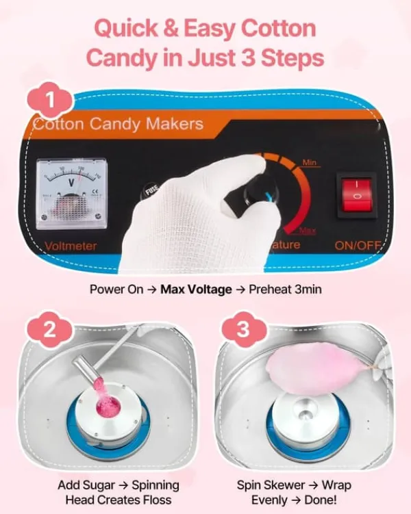 Maskiner Til Candyfloss>Candyflossmaskine - Elektrisk sukkerspindmaskine - 1000 W - Professionel - Låg - Skål i rustfrit stål - Sukkerske - Blå