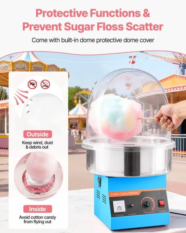 Maskiner Til Candyfloss>Candyflossmaskine - Elektrisk sukkerspindmaskine - 1000 W - Professionel - Låg - Skål i rustfrit stål - Sukkerske - Blå